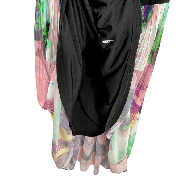 Warehouse Pleated Sleeveless Midi Dress Abstract Black Multi Size 10 Lined Sheer - Picture 6 of 10